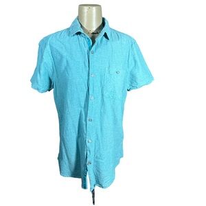 Bruno Milano Short Sleeve Modern Fit Turquoise Blue Button Up Shirt Men’s Sz M